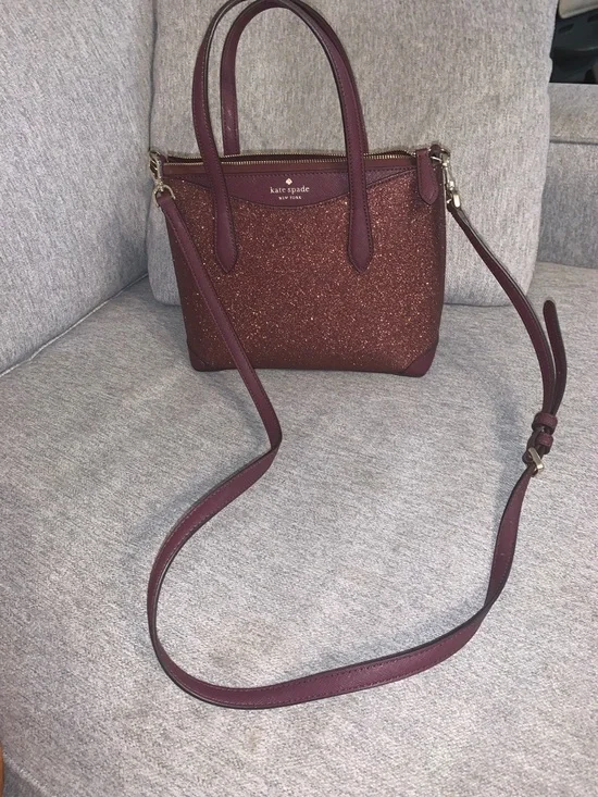 kate spade New York shimmy glitter crossbody satchel in deep nova burgundy purse - Picture 12 of 12